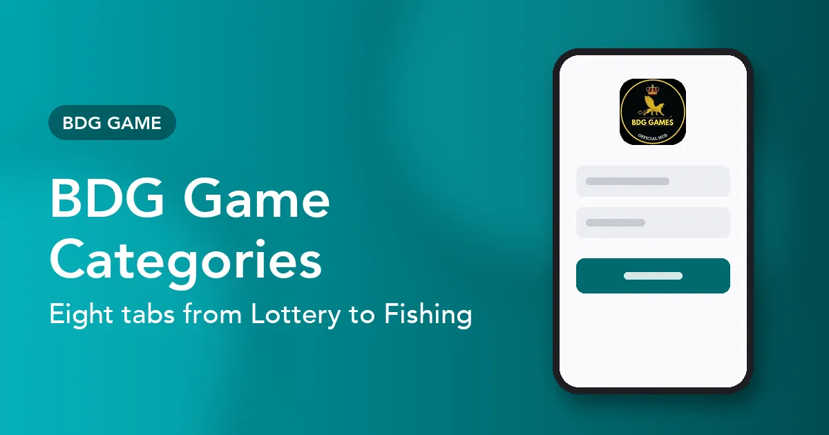 Banner showing the BDG Game home screen tabs on a phone with the words BDG Game Categories