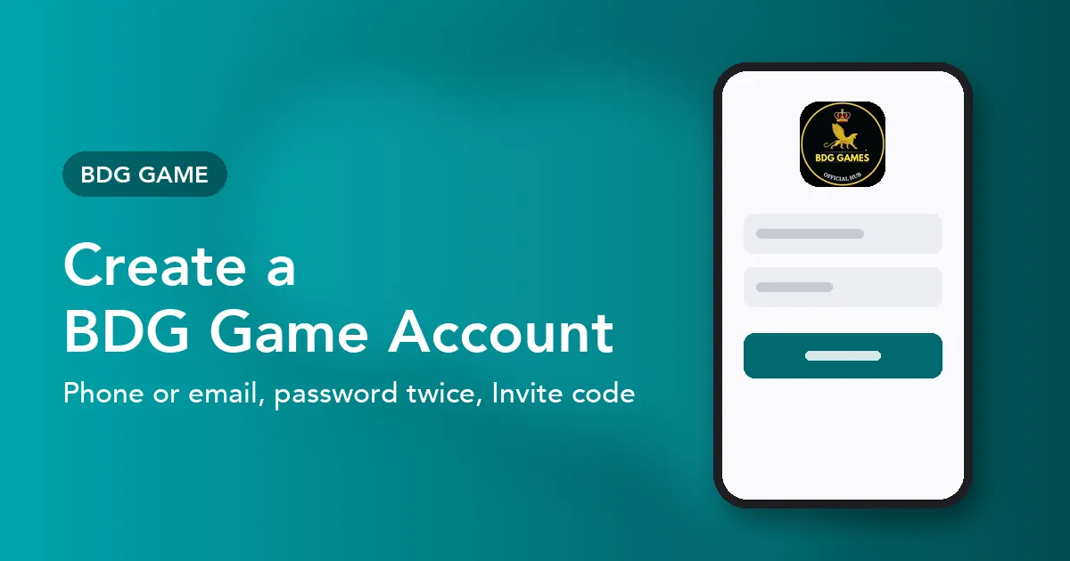 Banner showing the BDG Game registration form on a phone with the words Create a BDG Game Account